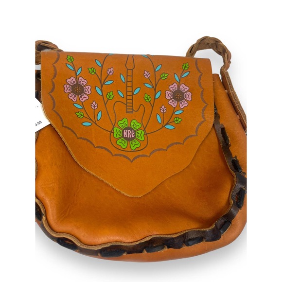 Vtg Hard Rock Cafe Tooled Leather Crossbody Bag Purse | NEW Vintage! - Picture 2 of 12